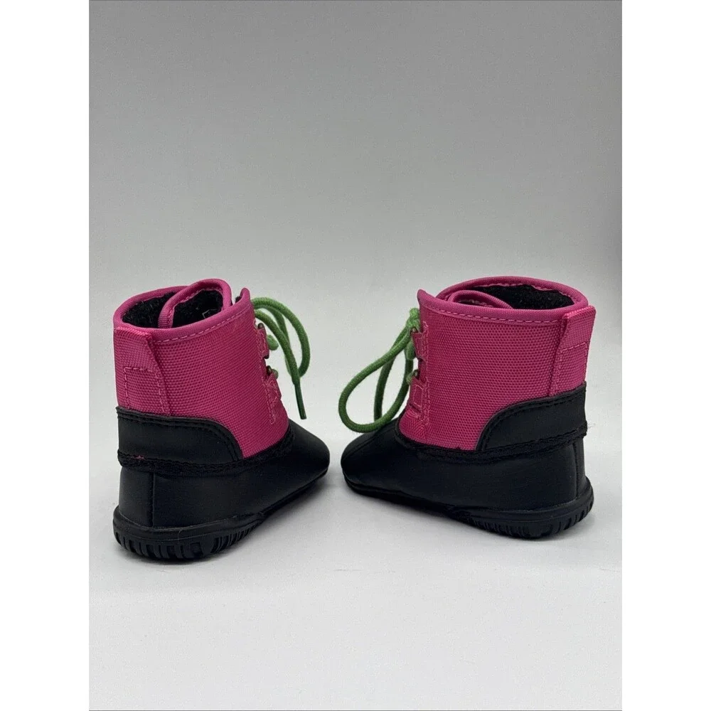 Polo Ralph Lauren Kids Duck Boots Pink Green Lace Up Winter Rain Boots Size 0